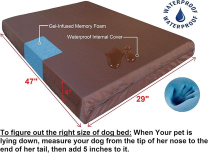 XL Orthopedic Memory Foam Dog Bed with Machine Washable Cover and Waterproof Lining, Suitable for Medium to Large Pets, 47"x29"x4" Pad for 48"x30" Crate