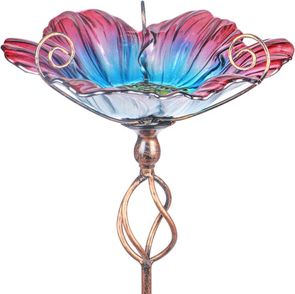 31-Inch Glass Birdbath and Birdfeeder with Metal Stake for Garden and Outdoor Use