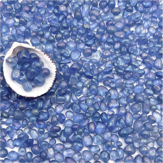 2.2 lbs Premium Small Aquarium Substrate Gravel - Polished Smooth Vibrant Blue Sea Glass for Fish Tanks, Decorative Stones, Fairy Gardens, and Potted Plants