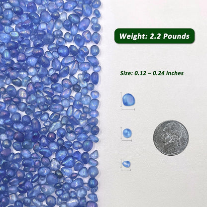 2.2 lbs Premium Small Aquarium Substrate Gravel - Polished Smooth Vibrant Blue Sea Glass for Fish Tanks, Decorative Stones, Fairy Gardens, and Potted Plants