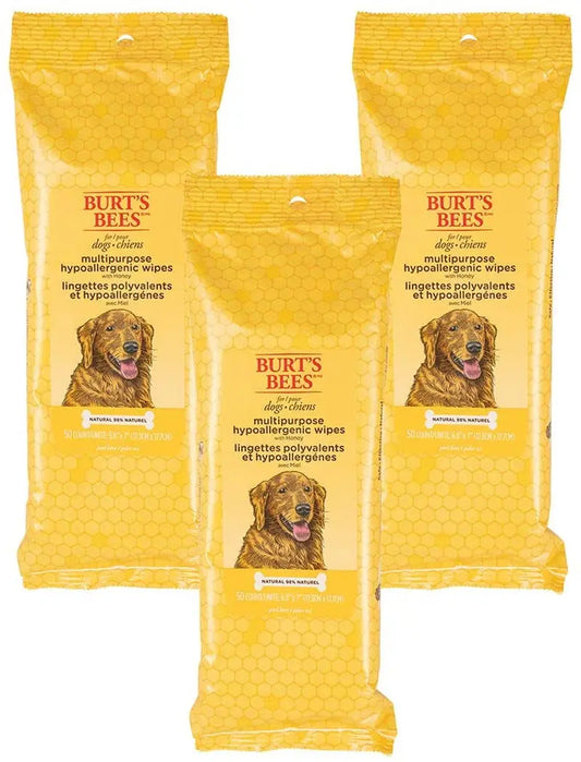 Multipurpose Hypoallergenic Dog Wipes with Honey, 98% Natural Ingredients, Canine Cleaning Sheets for Paws and Rear, 3-Pack, 50 Count