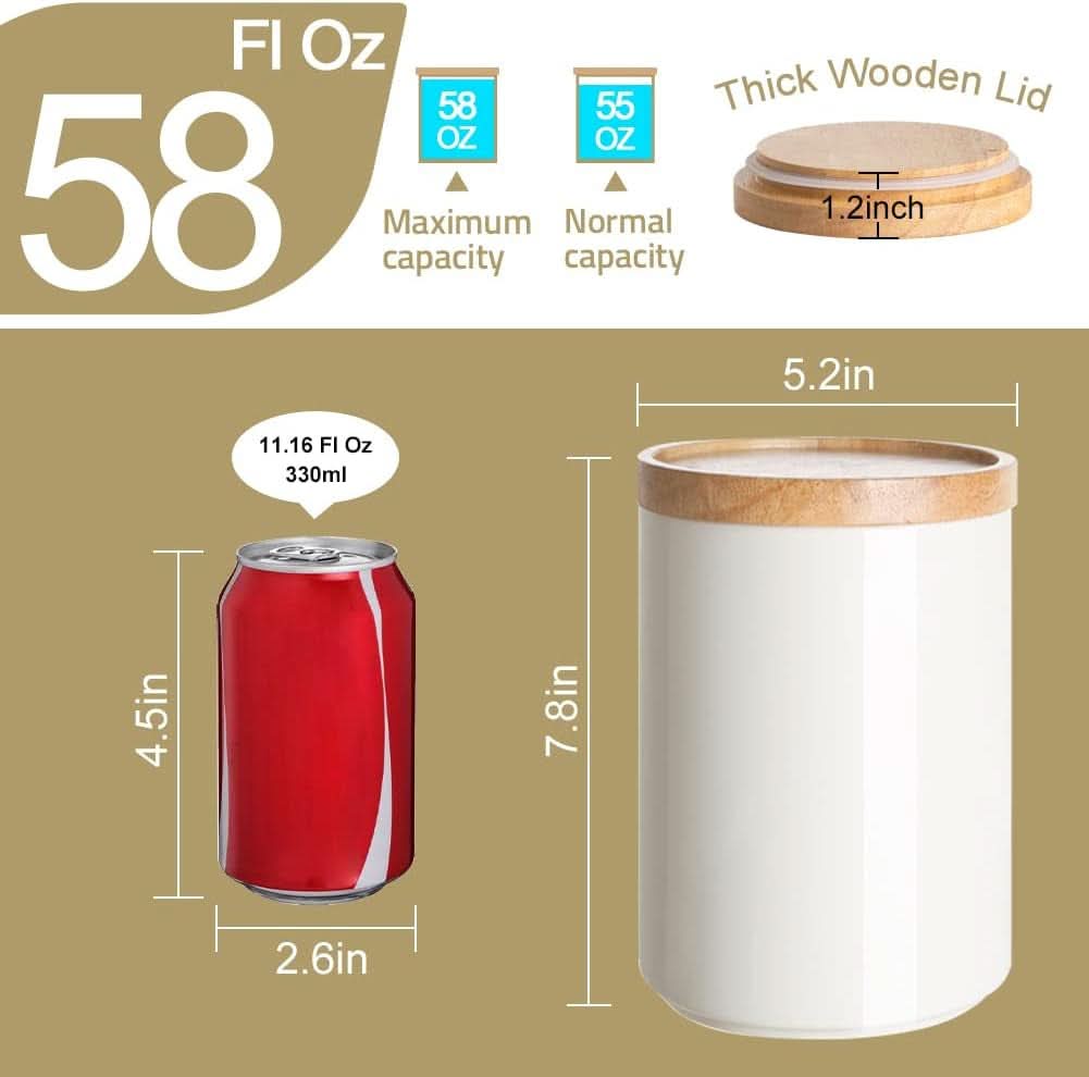 Ceramic Kitchen Canisters with Airtight Wooden Lid - Stackable Food Storage Jars for Coffee Beans, Flour, Tea, Cookies, and More - 58 Fl Oz (Navy)