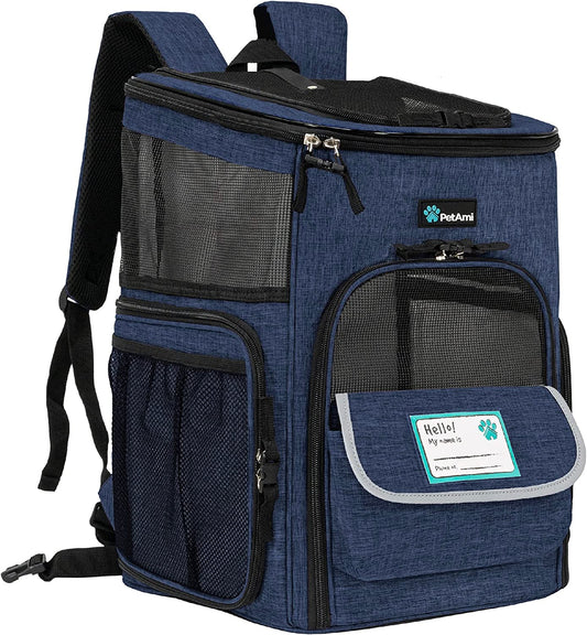 Airline Approved Dog and Cat Backpack Carrier, Ventilated Soft-Sided Pet Carrier for Travel, Hiking, and Camping, Suitable for Pets Up to 18 lbs, Navy