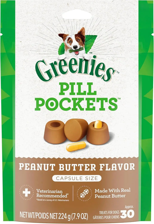 Pill Pockets for Dogs - Large Size Soft Treats with Real Peanut Butter, 7.9 oz Pouch (30 Treats)