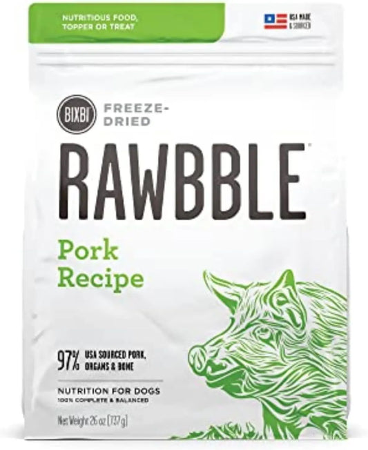 Rawbble Freeze-Dried Pork Recipe Dog Food, 26 Oz - 97% Meat and Organs, No Fillers - Versatile Raw Dog Food for Meals, Treats, or Food Toppers - Crafted in Small Batches in the USA