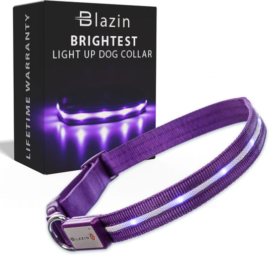LED Dog Collar - Original USB Rechargeable, Waterproof, 1,000 Feet Visibility - Suitable for Small, Medium, and Large Dogs - US Brand