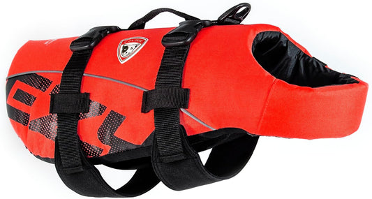 DFD Dog Life Jacket - Adjustable Safety Vest with Reflective Trim and Durable Grab Handle - Enhanced Flotation for Small Dogs - Red