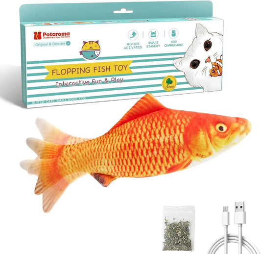 Interactive Flopping Fish Cat Toy with Silvervine and Catnip - Motion-Activated Kicker for Cats and Small Dogs, 10.5