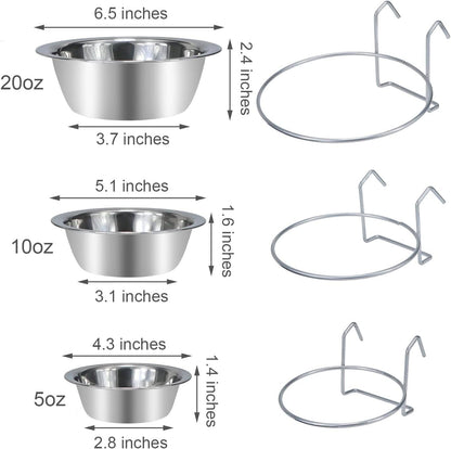 Stainless Steel Hanging Pet Bowl for Birds, Parrots, and Small Dogs and Cats (Size S)
