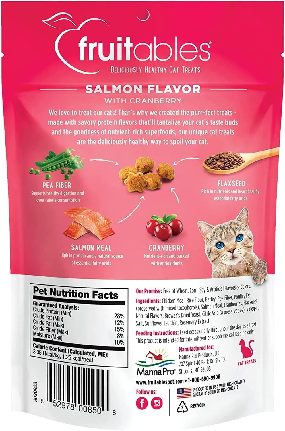 Crunchy Cat Treats - Healthy Low-Calorie Protein Snack with Real Salmon and Cranberry - 2.5 Ounces - Wheat, Corn, and Soy Free