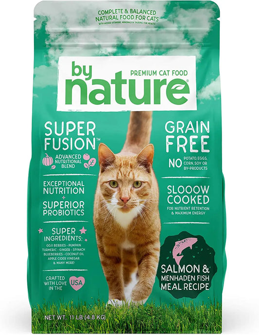 Grain-Free Dry Cat Food with Superfood Ingredients for Food Sensitivities and Immune Health, Salmon and Menhaden Fish Meal Recipe, 11 lb Bag, Made in the USA