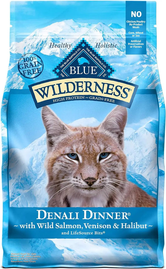 Wilderness High Protein Natural Adult Dry Cat Food, Denali Dinner with Wild Salmon, Venision, and Halibut, 4 lb