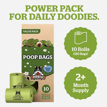 Pogi's Premium Leak-Proof Dog Waste Bags - Extra Thick with Fresh Scent (10 Rolls, 150 Count)