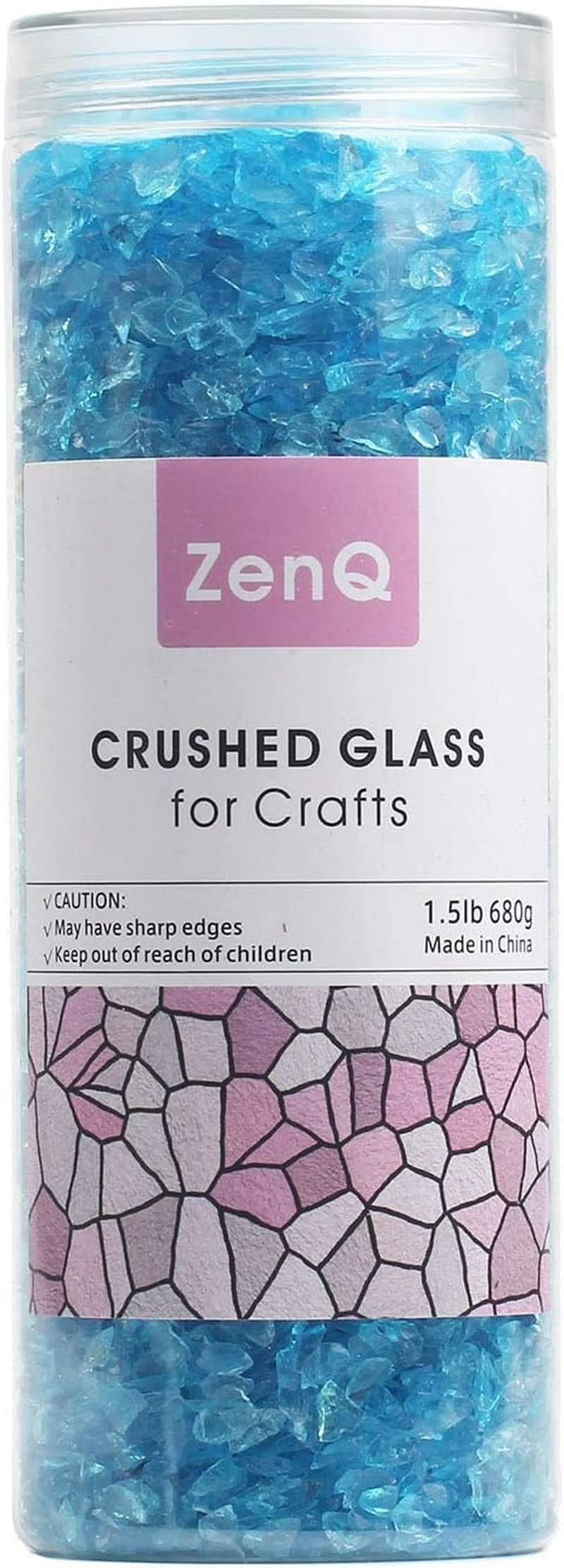 Crushed Glass for Crafting and Resin Art - Sea Blue, 1.5 lbs