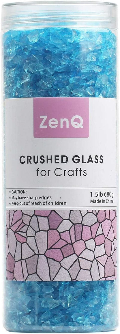 Crushed Glass for Crafting and Resin Art - Sea Blue, 1.5 lbs