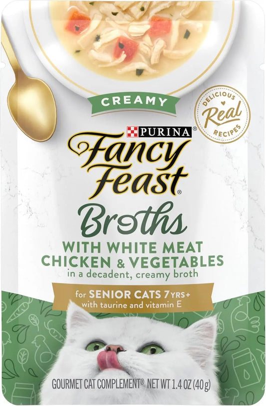 Purina  Creamy White Meat Chicken Broth Topper for Senior Cats - Pack of 16 (1.4 oz. pouches)