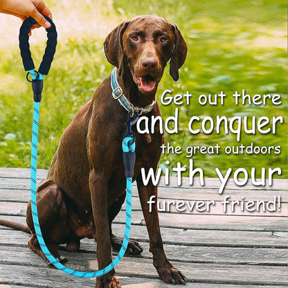 Premium Dog Leash - Thick Nylon Rope (2FT/5FT/6FT) with Padded Handle, Reflective Features, Includes Collapsible Pet Bowl & Waste Bags (Blue, 1/3" X 5 FT)
