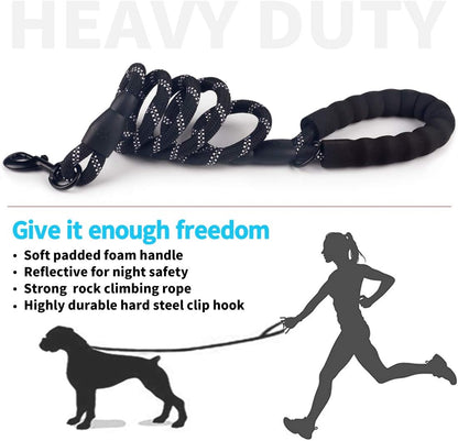 Premium Dog Leash - Thick Nylon Rope (2FT/5FT/6FT) with Padded Handle, Reflective Features, Includes Collapsible Pet Bowl & Waste Bags (Blue, 1/3" X 5 FT)