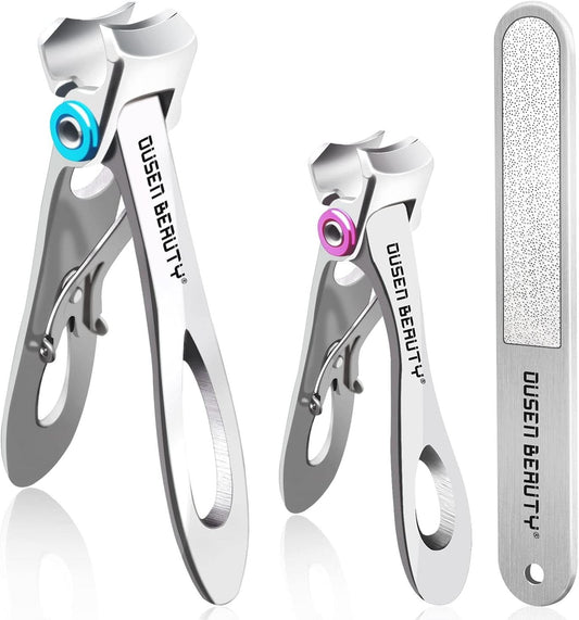 Professional Nail Clipper Set for Thick Nails - Extra Wide Jaw Stainless Steel Fingernail and Toenail Cutters with Nail File - Ideal for Seniors, Adults, Men, and Women