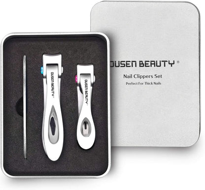 Professional Nail Clipper Set for Thick Nails - Extra Wide Jaw Stainless Steel Fingernail and Toenail Cutters with Nail File - Ideal for Seniors, Adults, Men, and Women