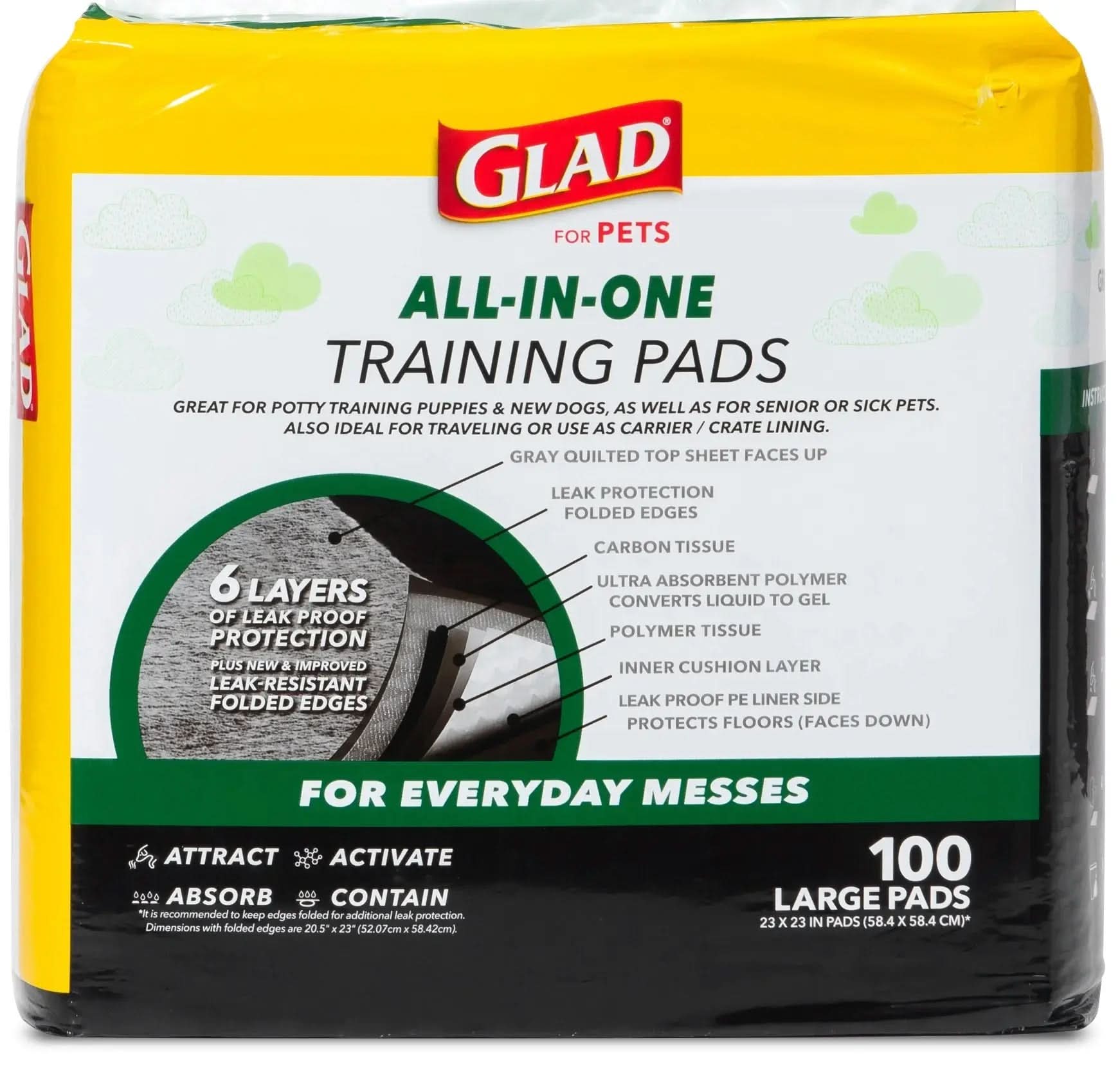Activated Charcoal Leak-Resistant Training Pads for Dogs, 23In X 23In, 100 Count
