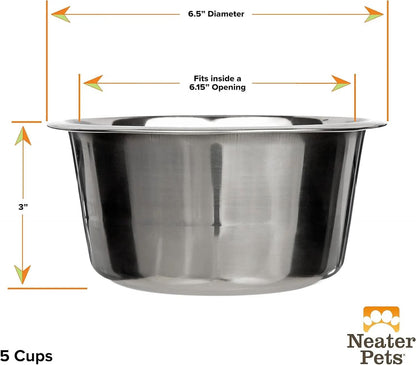5-Cup Stainless Steel Dog Bowl - Replacement Bowl for Medium Deluxe Neater Feeder, Dishwasher Safe Metal Dish for Dog Food or Water