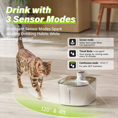 APETDOLA SL Stainless Steel Automatic Pet Water Fountain - 4L Capacity, Wireless Design, Ultra-Quiet Operation, Ideal for Cats and Dogs, Easy to Clean, Perfect Father's Day Gift