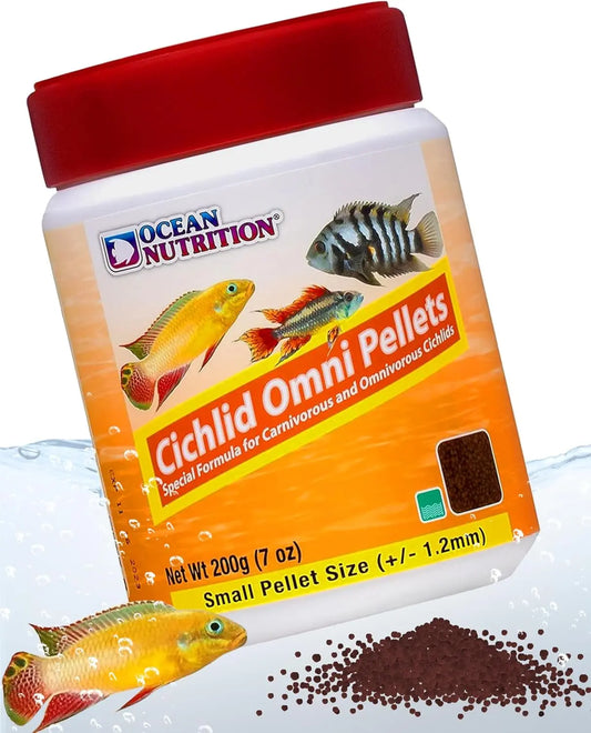 Cichlid Pellets - High Protein (41%) Soft Moist Sinking Pellets for Omnivorous Predatory Cichlids, Enhancing Color and Growth, 7 Oz (200 G), Small Pellet Size