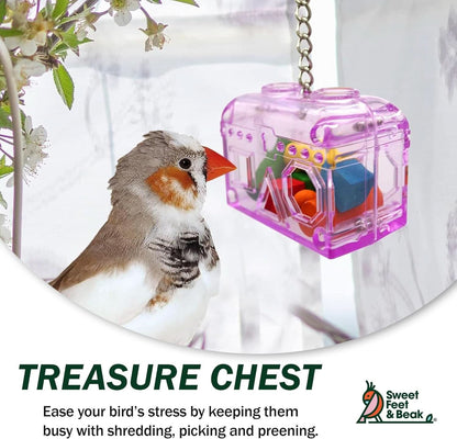 Premium Foraging Treasure Chest for Birds - Colorful, Safe, and Easy-to-Install Cage Accessory - Washable, Refillable, Non-Toxic Design