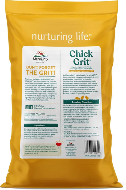 Chick Grit - Digestive Supplement for Young Poultry and Bantam Breeds with Probiotics, 25 lbs of Natural Insoluble Crushed Granite, Free from Artificial Ingredients and Preservatives