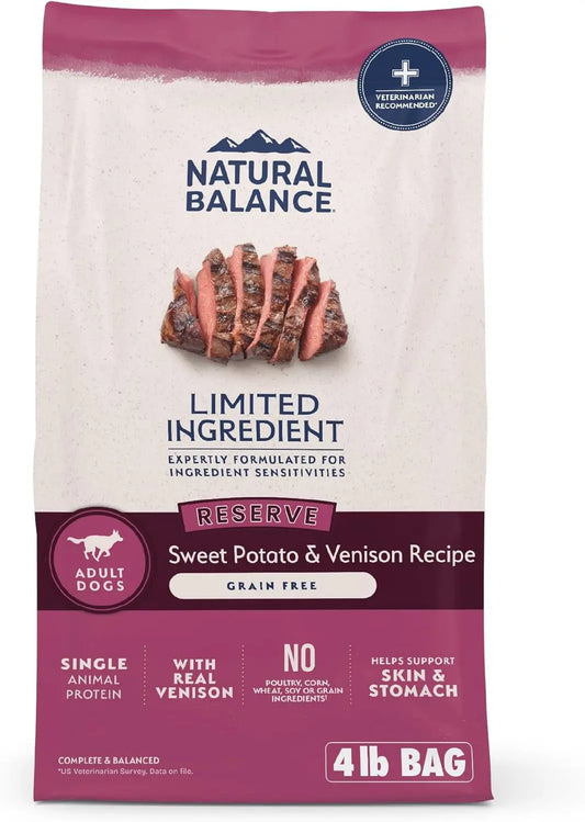 Limited Ingredient Adult Grain-Free Dry Dog Food, Sweet Potato & Venision Recipe, 4 lb