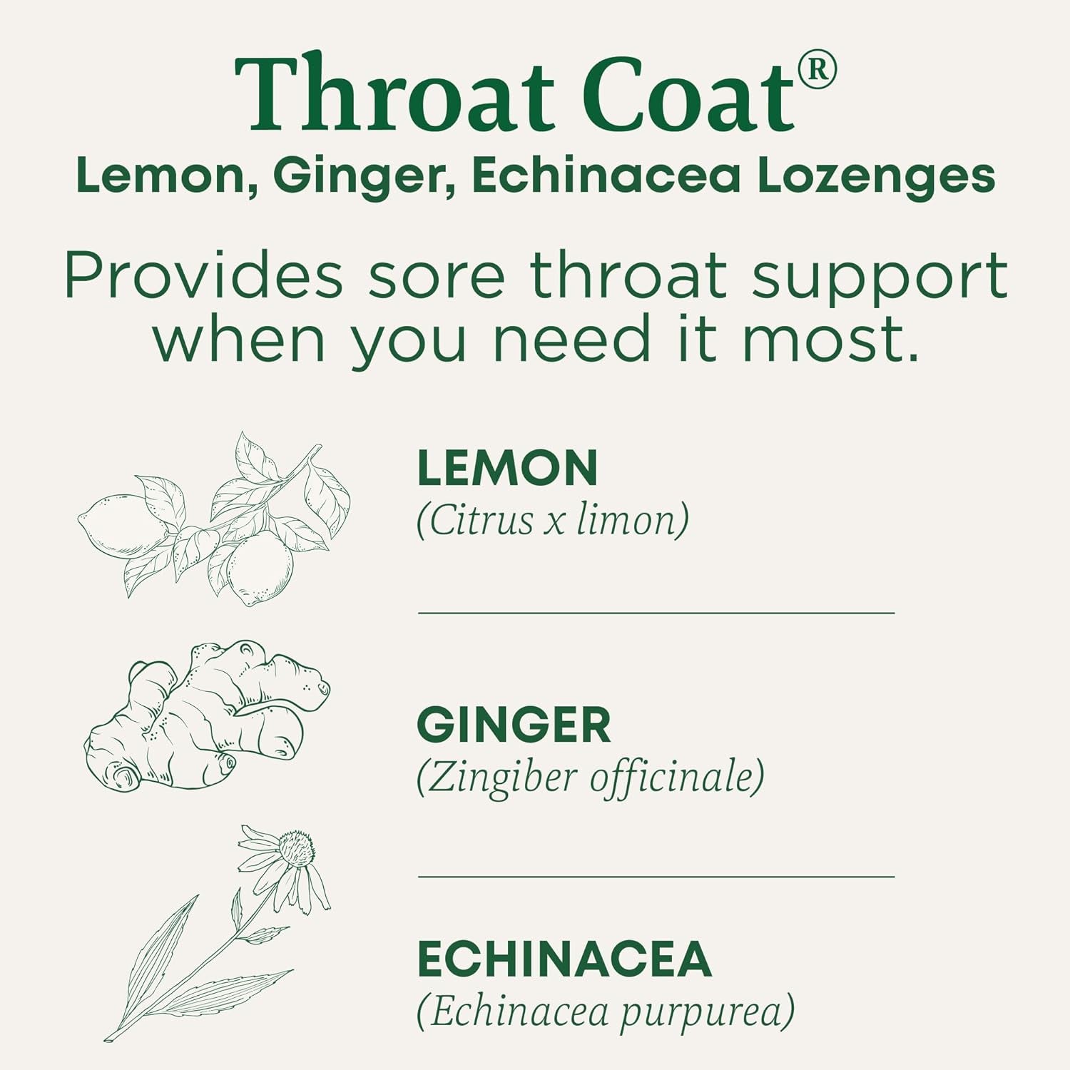Organic Throat Coat Lozenges with Lemon, Ginger, and Echinacea for Sore Throat Relief, 16 Individually Wrapped Lozenges