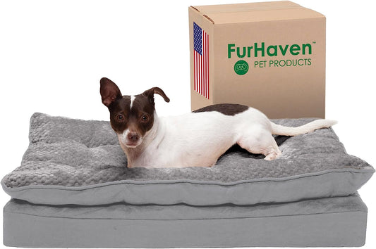 Orthopedic Dog Bed for Medium and Small Dogs with Removable Washable Cover and Pillow Cushion Top, Suitable for Dogs up to 35 lbs - Minky Plush and Suede Mattress in Titanium Gray, Medium Size