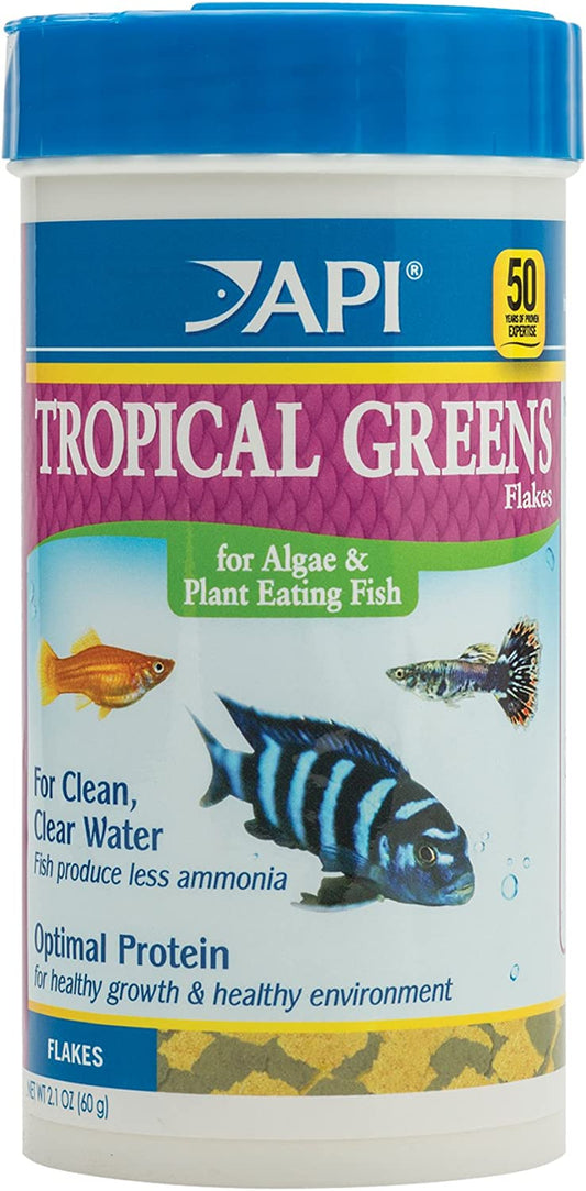 Tropical Greens Flakes Fish Food for Tropical Fish, 2.1-Ounce Container