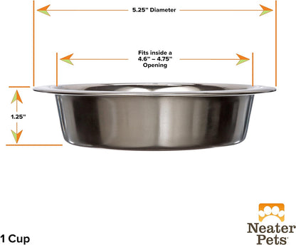 Shallow Stainless Steel Cat Bowls, 1 Cup (8 Oz.), Set of 2 Replacement Dishes for Neater Feeder (Express & Deluxe), Whisker-Friendly, Dishwasher Safe