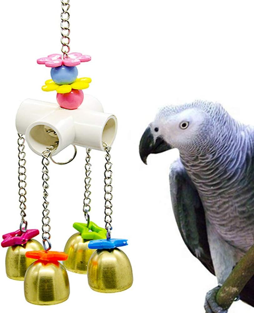 Colorful Bird Swing Toy with Bell - Hanging Accessory for Budgies, Lovebirds, Conures, and Small Parakeets