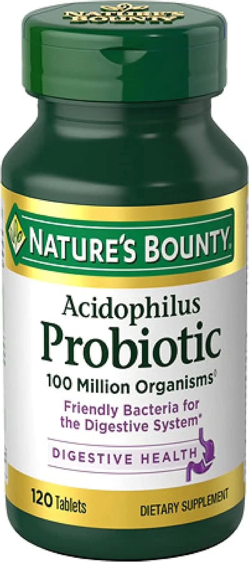 Lactobacillus Acidophilus Probiotic Supplement for Digestive Health - 100 Million Organisms per Serving, Vegetarian, 120 Tablets