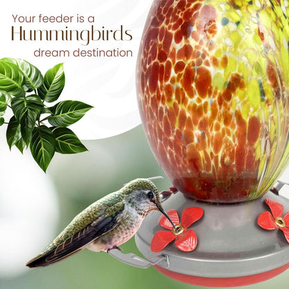 Premium Hanging Glass Hummingbird Feeder with Ant Moat - Durable, Easy to Clean, Volcano Red for Outdoor Gardens