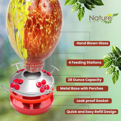 Premium Hanging Glass Hummingbird Feeder with Ant Moat - Durable, Easy to Clean, Volcano Red for Outdoor Gardens