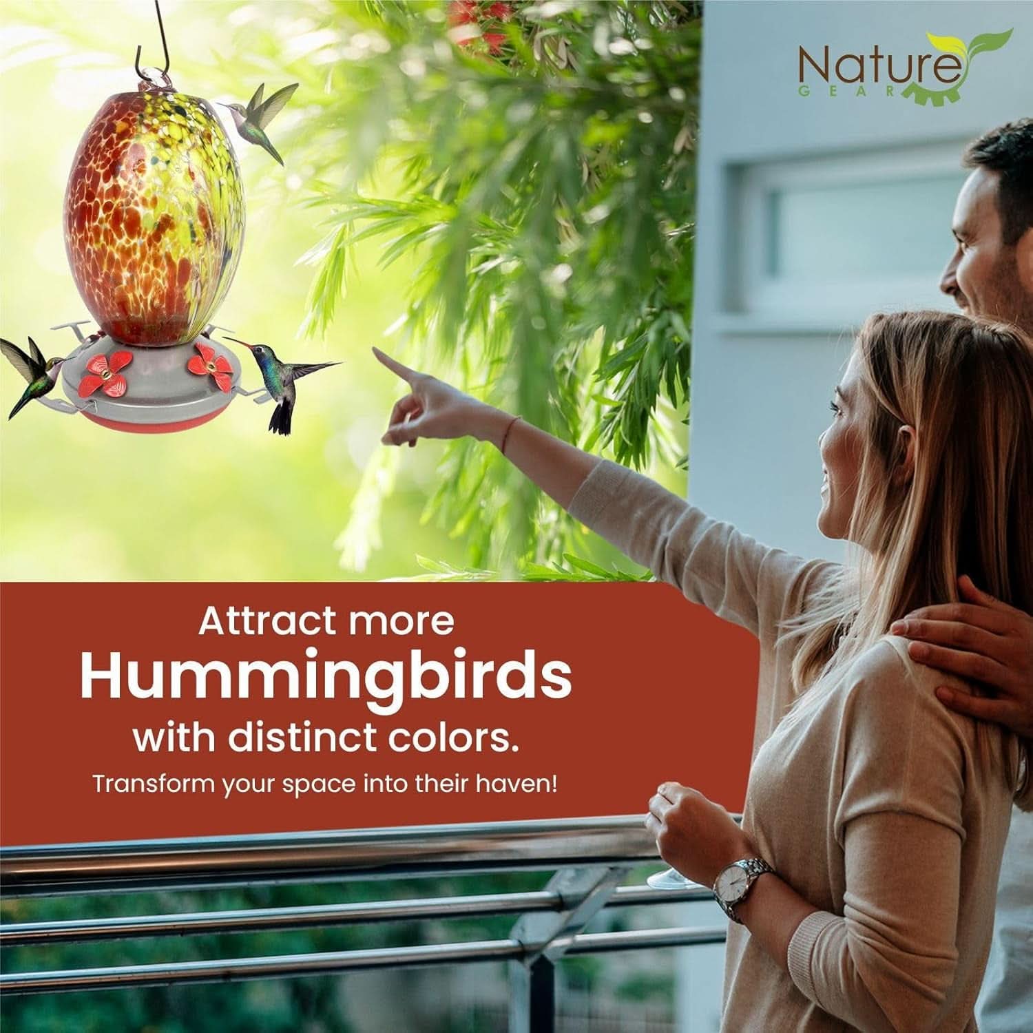 Premium Hanging Glass Hummingbird Feeder with Ant Moat - Durable, Easy to Clean, Volcano Red for Outdoor Gardens