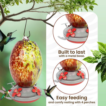 Premium Hanging Glass Hummingbird Feeder with Ant Moat - Durable, Easy to Clean, Volcano Red for Outdoor Gardens