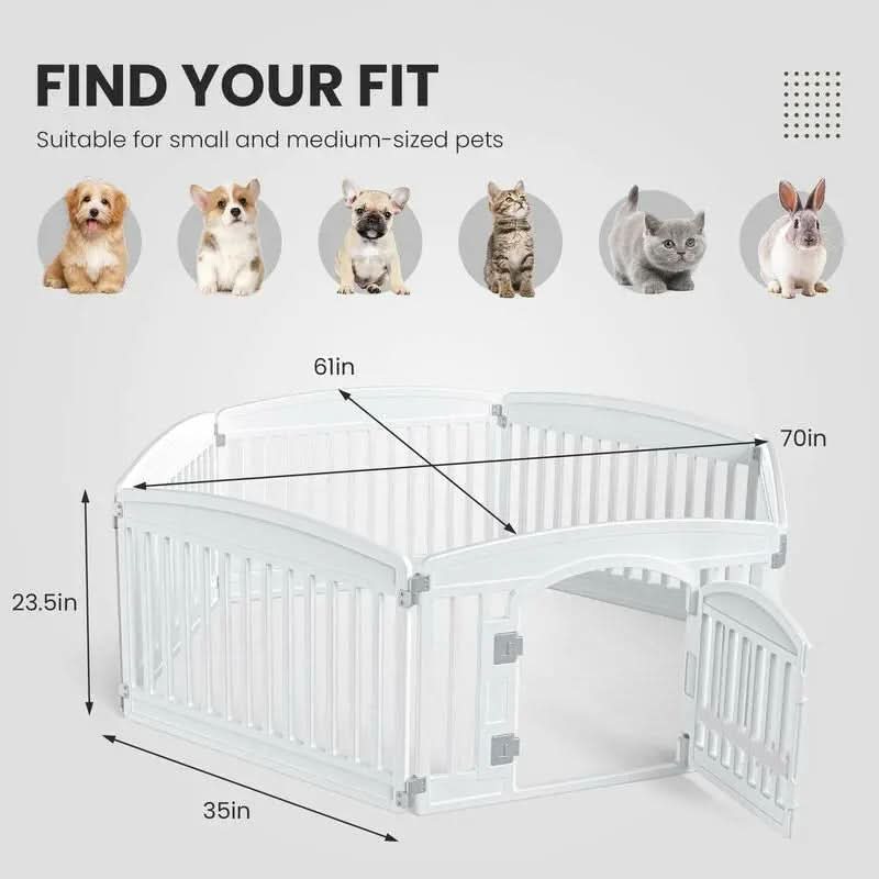 Pettrove - Plastic Pet Playpen, Durable Puppy Playpen with Lockable Door and Non-Slip Bottom, Portable Indoor Outdoor Puppy Pen