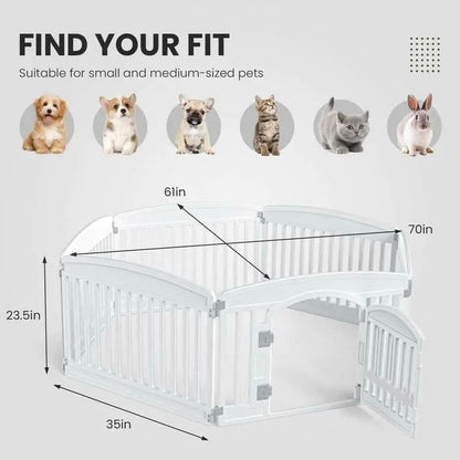 Pettrove - Plastic Pet Playpen, Durable Puppy Playpen with Lockable Door and Non-Slip Bottom, Portable Indoor Outdoor Puppy Pen