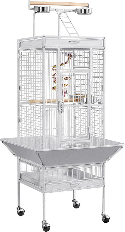 61-Inch White Wrought Iron Large Parrot Bird Cage with Play Top