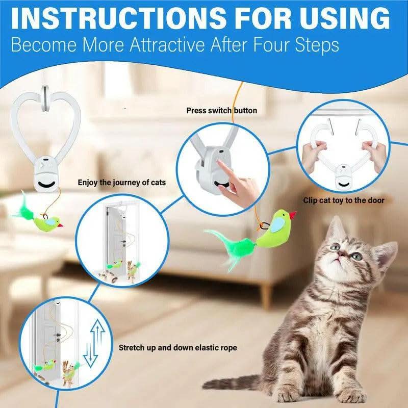 Interactive Cat Toys for Indoor Cats Automatic Electric Flying Bird Feather Wand Toy - Best Kitten & Adult Cat Enrichment Stimulation Toy Hanging Electric Kitty Toys for Bored Cats