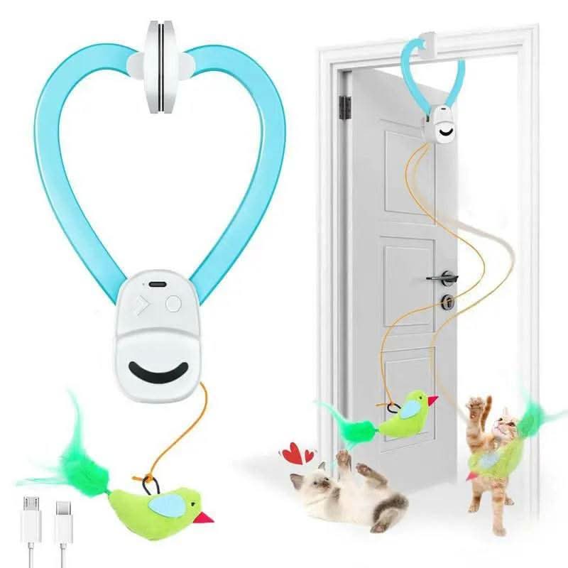 Interactive Cat Toys for Indoor Cats Automatic Electric Flying Bird Feather Wand Toy - Best Kitten & Adult Cat Enrichment Stimulation Toy Hanging Electric Kitty Toys for Bored Cats