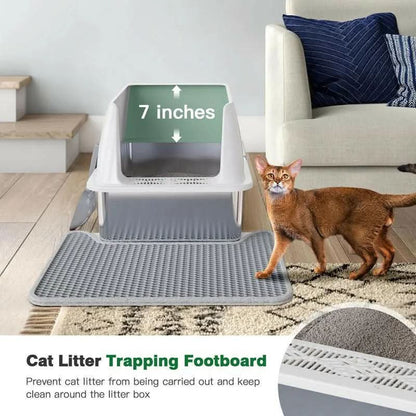 Petterm Stainless Steel Cat Litter Box with Scoop & Mat, Large Semi or Fully Enclosed Design, High-Side Enclosure, Non-Sticky, Anti-Leak, High-Walled