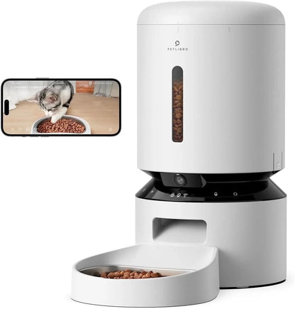 Automatic Cat Feeder with Camera, 1080P HD Video with Night Vision, 5G Wifi Pet Feeder with 2-Way Audio, Low Food & Blockage Sensor, Motion & Sound Alerts for Cat & Dog Single Tray