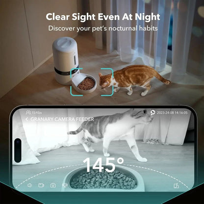 Automatic Cat Feeder with Camera, 1080P HD Video with Night Vision, 5G Wifi Pet Feeder with 2-Way Audio, Low Food & Blockage Sensor, Motion & Sound Alerts for Cat & Dog Single Tray