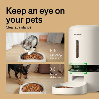 Automatic Cat Feeder with Camera, 1080P HD Video with Night Vision, 5G Wifi Pet Feeder with 2-Way Audio, Low Food & Blockage Sensor, Motion & Sound Alerts for Cat & Dog Single Tray